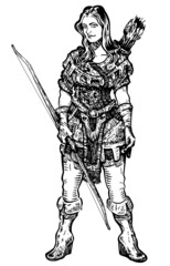 Obraz premium Fantasy Archer Girl : black and whitw