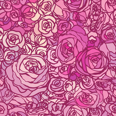 Seamless pattern with flowers roses, vector floral illustration in vintage style