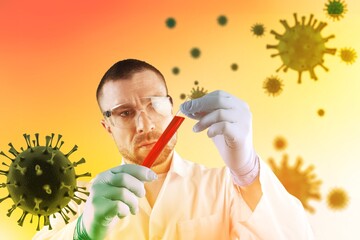 Omicron COVID-19 is being investigated. Virologist is studying coronavirus. Omicron vaccine search...