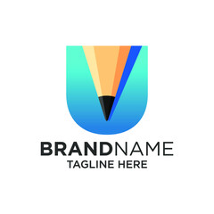 Letter U Pencil Logo Design Template Inspiration, Vector Illustration.