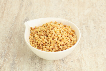 Crunched roasted peanut in the bowl