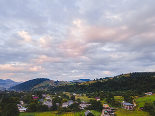 aerial view of ukrainian carpathian village