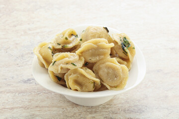 Russian boiled dumplings with meat