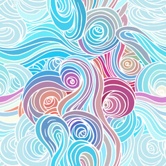 Fototapeta na wymiar Vector color abstract hand-drawn pattern with waves and clouds