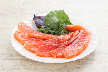 Sliced salmon fillet starter snack