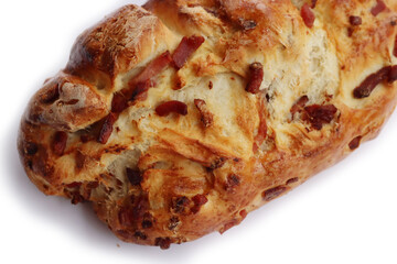 Baked  bread with bacon isolated on white background