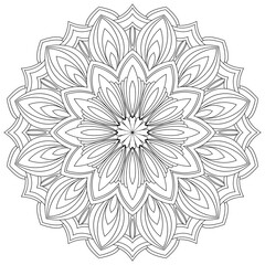 Vector drawing for coloring book. Geometric floral pattern. Contour drawing on a white background. Mandala.