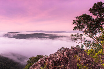 Phu-E-Lerd, Landscape sea of mist on the mountain border of Thailand and Laos, Loei province  Thailand.