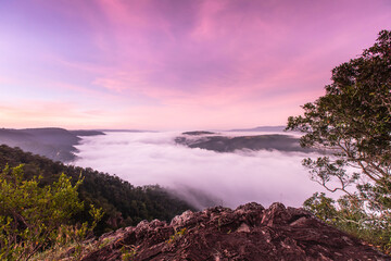 Phu-E-Lerd, Landscape sea of mist on the mountain border of Thailand and Laos, Loei province  Thailand.