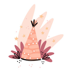 Illustration of a celebratory hat with a background. Simple cute style for kids. Wall sticker, card, invitation, party decoration.