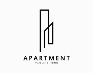 Minimal and abstract apartment logo. Vector line art forms a tower or building. Elegant design for company, architecture, developer, residence.