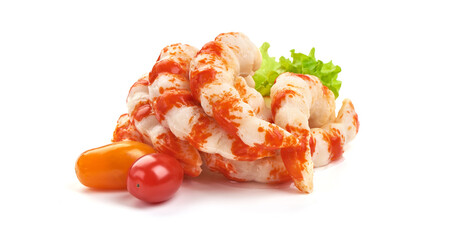 Surimi shrimps, Japanese food, isolated on white background.