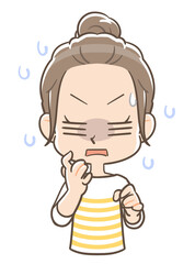 気まずそうに冷や汗をかく団子頭の女の子