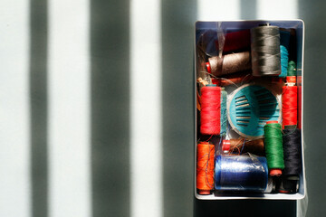 close up of sewing tools. Sewing accessories. Sewing utensils