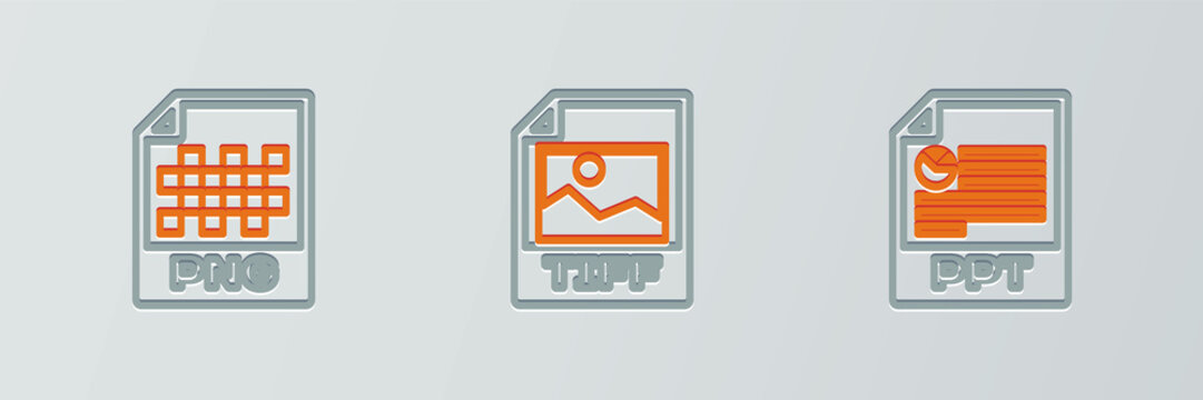 Set line PPT file document, PNG and TIFF icon. Vector