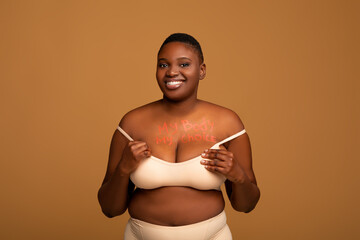 My body my choice. Curvy Black Woman In Underwear Posing
