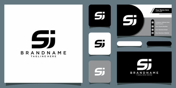 Sj Logo Letter Design Template with business card design