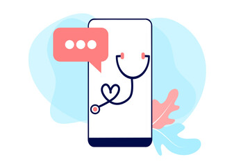 Landing page of Online medical services, online help, online medical consultation support on smartphone. Doctor, physician, therapist for medical web icons, UI, mobile application, posters, banners.