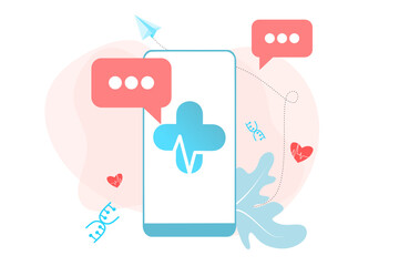 Landing page of Online medical services, online help, online medical consultation support on smartphone. Doctor, physician, therapist for medical web icons, UI, mobile application, posters, banners.