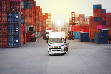 Container truck in container yard view of transport and industry