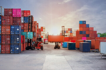 Container forklift in container yard view of transport and industry © ek