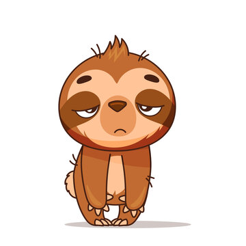 Tired and sad sloth stands with his hands down. Vector illustration for designs, prints and patterns. Vector illustration