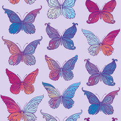 Seamless patterned butterfly background, vector illustration