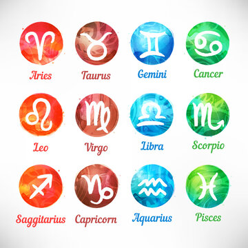 Watercolor zodiac icon set, vector sign