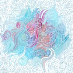 Fototapeta na wymiar Vector color abstract hand-drawn hair pattern with waves and clouds. Asian style element for design.