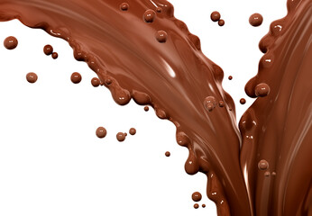 Chocolate splash, food and drink illustration, abstract background, isolated 3d rendering