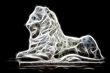 Fractal image of a white marble lion