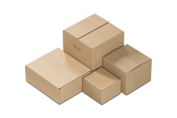 Brown cardboard box mockup template isolated on white background. delivery box packaging. 3d rendering.