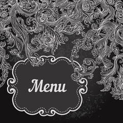 Vector illustration of floral design on blackboard. Stylish concept decoration for a restaurant, coffeehouse, coffee shop menu, wedding invitation