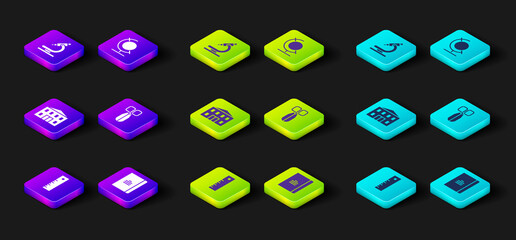 Set Ruler, Spiral notebook, School building, Scissors, Earth globe and Microscope icon. Vector