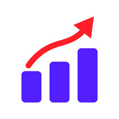 Rising bar chart and arrow icon. Investment and business data. Vectors.