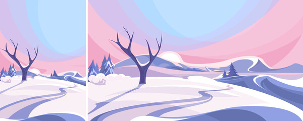 Winter outdoor scene. Nature landscape in different formats.