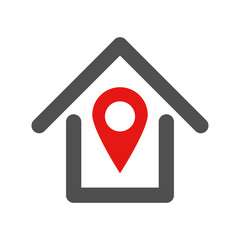 Map pin icon on a house. Vectors.