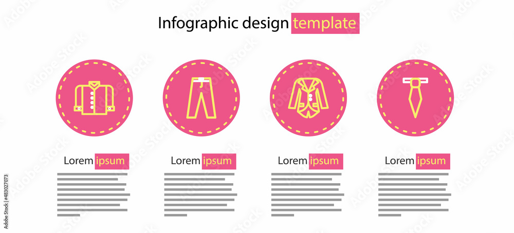 Sticker set line blazer or jacket, tie, pants and t-shirt icon. vector