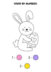 Color cartoon Easter bunny by numbers. Worksheet for kids.