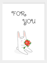Valentine's Day greeting card with wishes and a cute rabbit