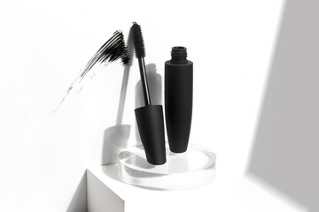 mascara for black lashes, eyelash with bottle container mockup product, cosmetic branding makeup,...