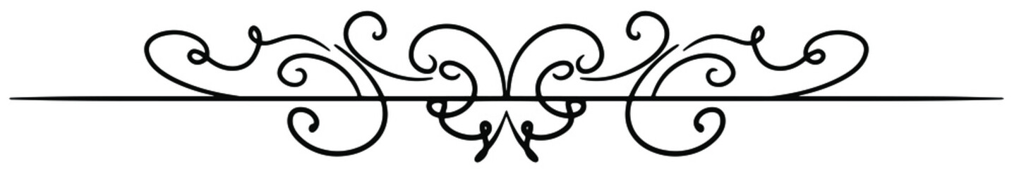 Calligraphy ornament line. Calligraphic text divider, border, separator decor design. Antique vintage victorian elegant decoration element. Filigree frame ornament line. Hand drawn vector illustration