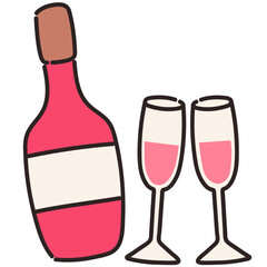 Champagne vector illustration in line filled design
