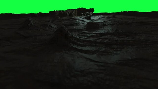 Sci-fi landscape digital background. Magician view on land on green screen