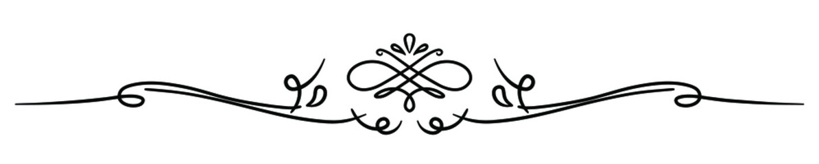 Calligraphy ornament line. Calligraphic text divider, border, separator decor design. Antique vintage victorian elegant decoration element. Filigree frame ornament line. Hand drawn vector illustration