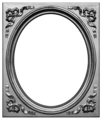 Old wooden square oval silver, frame isolated on the white background