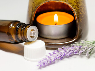 Obraz na płótnie Canvas Aroma lamp, orange oil and lavender, self-care, aromatherapy