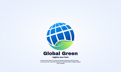 abstract green leaf global technology logo design vector
