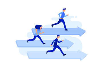 Robot competition human worker and win. Concept business vector, Future automation, Artificial intelligence, Robot vs Human, Flat cartoon character style. 