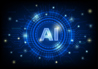 Artificial Intelligence AI icon, AI and machine learning concept. Neural network, Abstract technology blue background